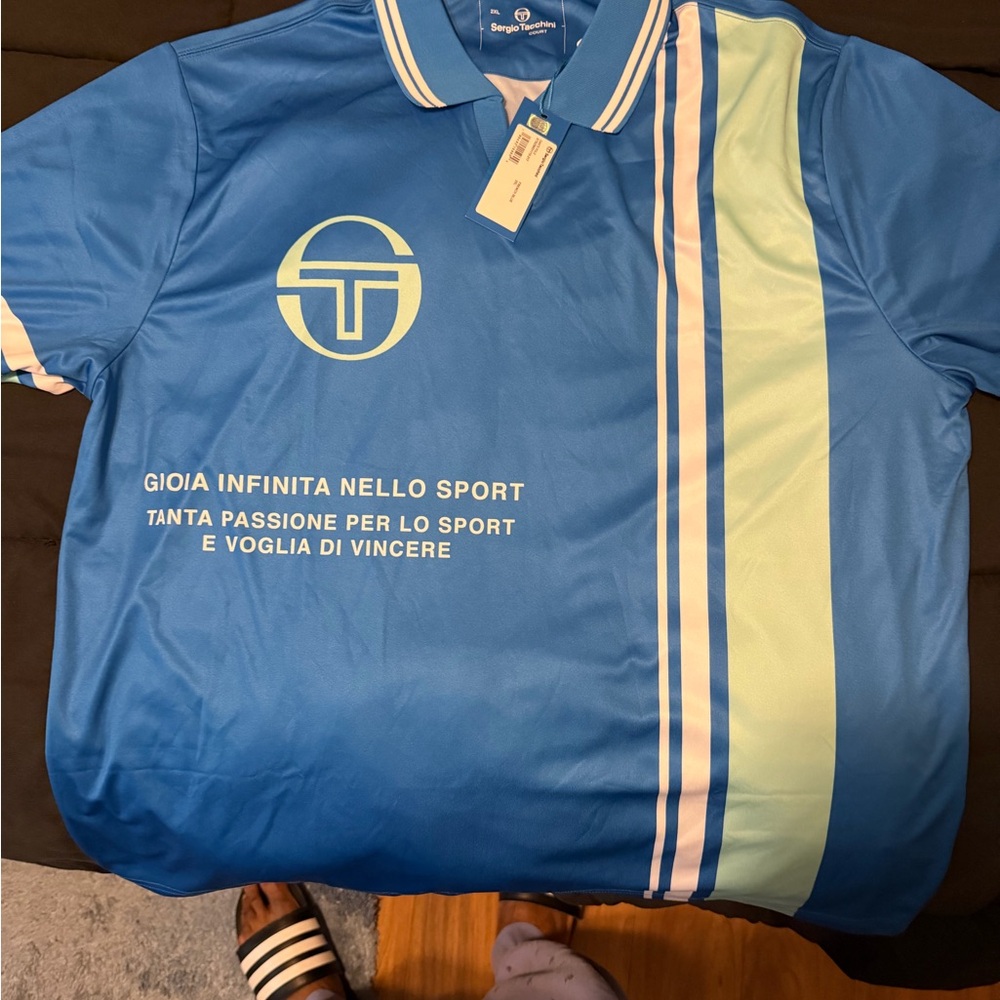 Sergio Tacchini Blue and Light Green Polo